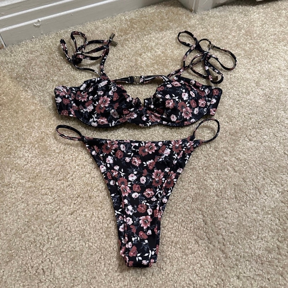 Women’s Black and Floral Bikini Set